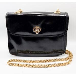 Saks Fifth Avenue Vintage Patent Leather Crossbody Purse Gold Tone Strap